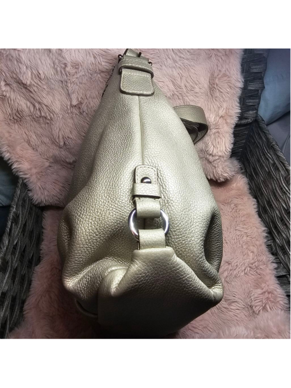 COACH Metallic Champagne Gold Pebbled Leather Hobo Shoulder Bag - Picture 4 of 8